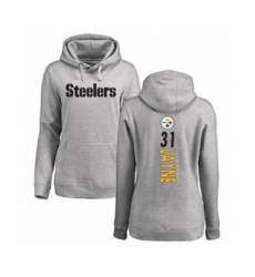 Women's Pittsburgh Steelers #31 Justin Layne Ash Backer Pullover Hoodie