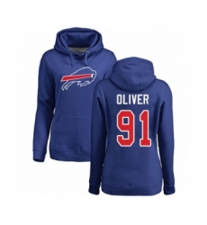 Football Women's Buffalo Bills #91 Ed Oliver Royal Blue Name & Number Logo Pullover Hoodie