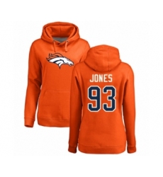 Football Women's Denver Broncos #93 Dre'Mont Jones Orange Name & Number Logo Pullover Hoodie