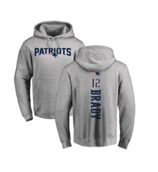 Football New England Patriots #12 Tom Brady Ash Backer Pullover Hoodie
