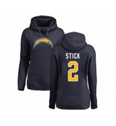 Football Women's Los Angeles Chargers #2 Easton Stick Navy Blue Name & Number Logo Pullover Hoodie