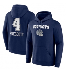 Men's Dallas Cowboys #4 Dak Prescott Navy Team Wordmark Player Name & Number Pullover Hoodie