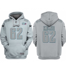 Men's Philadelphia Eagles #62 Jason Kelce Gray Atmosphere Fashion Super Bowl LVII Patch Pullover Hoodie