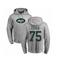 Football New York Jets #75 Chuma Edoga Ash Name & Number Logo Pullover Hoodie