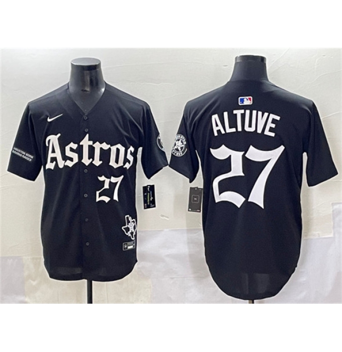 Men's Houston Astros #27 Jose Altuve Black Gothic 'Houston Born Barrio Raised' Limited Stitched Baseball Jersey