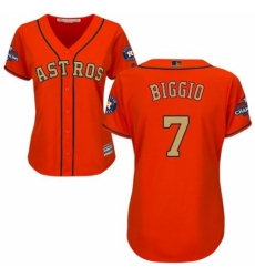 Women's Majestic Houston Astros #7 Craig Biggio Authentic Orange Alternate 2018 Gold Program Cool Base MLB Jersey