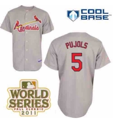 Men's Majestic St. Louis Cardinals #5 Albert Pujols Replica Grey Cool Base 2011 World Series Patch MLB Jersey
