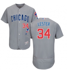 Men's Majestic Chicago Cubs #34 Jon Lester Grey Road Flex Base Authentic Collection MLB Jersey