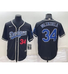 Men's Los Angeles Dodgers #34 Fernando Valenzuela Black Blue Name Stitched MLB Cool Base Nike Jersey
