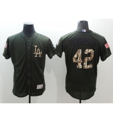 Men's Los Angeles Dodgers #42 Jackie Robinson Green Salute to Service Jersey