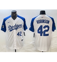 Mens Los Angeles Dodgers #42 Jackie Robinson Number White Blue Fashion Stitched Cool Base Limited Jersey