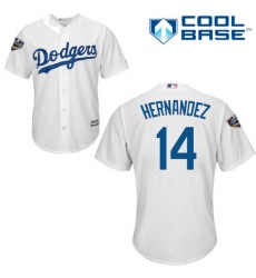 Youth Majestic Los Angeles Dodgers #14 Enrique Hernandez Authentic White Home Cool Base 2018 World Series MLB Jersey