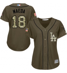 Women's Majestic Los Angeles Dodgers #18 Kenta Maeda Replica Green Salute to Service MLB Jersey