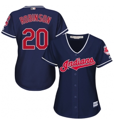 Women's Majestic Cleveland Indians #20 Eddie Robinson Replica Navy Blue Alternate 1 Cool Base MLB Jersey
