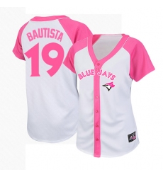 Women's Majestic Toronto Blue Jays #19 Jose Bautista Replica White/Pink Splash Fashion MLB Jersey