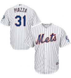 Men's Majestic New York Mets #31 Mike Piazza Replica White Home 2016 Hall Of Fame Sleeve Patch Cool Base MLB Jersey