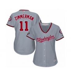 Women's Washington Nationals #11 Ryan Zimmerman Authentic Grey Road Cool Base 2019 World Series Bound Baseball Jersey