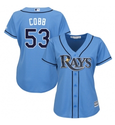 Women's Majestic Tampa Bay Rays #53 Alex Cobb Authentic Light Blue Alternate 2 Cool Base MLB Jersey