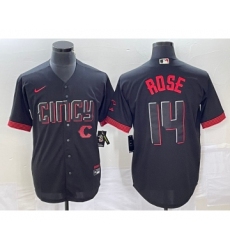 Men's Cincinnati Reds #14 Pete Rose Black 2023 City Connect Cool Base Stitched Jersey 1 Men's Cincinnati Reds #14 Pete Rose Black 2023 City Connect Cool Base Stitched Jersey 1