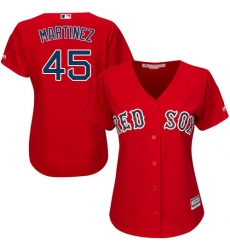 Women's Majestic Boston Red Sox #45 Pedro Martinez Replica Red Alternate Home MLB Jersey
