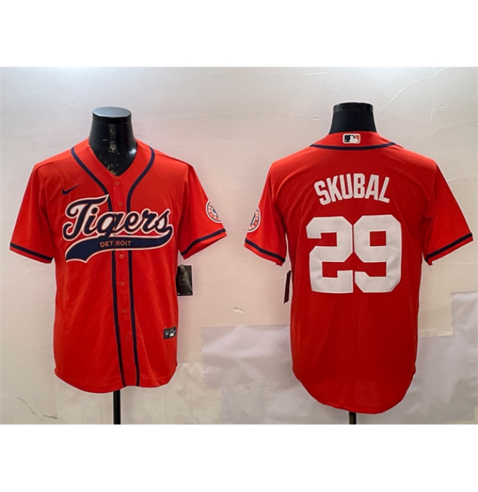 Men's Detroit Tigers #29 Tarik Skubal Orange With Cool Base Stitched Baseball Jersey