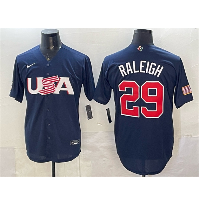 Men's USA Baseball #29 Cal Raleigh Navy World Baseball Classic Stitched Jersey