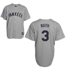 Men's Mitchell and Ness New York Yankees #3 Babe Ruth Replica Grey Throwback MLB Jersey