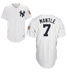 Men's Majestic New York Yankees #7 Mickey Mantle Replica White 75TH Patch MLB Jersey