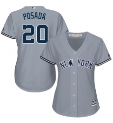 Women's Majestic New York Yankees #20 Jorge Posada Replica Grey Road MLB Jersey
