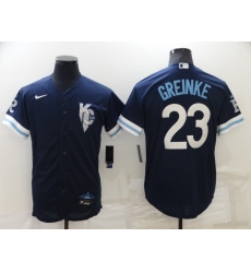 Men's Kansas City Royals #23 Zack Greinke 2022 Navy Blue City Connect Flex Base Stitched Jersey