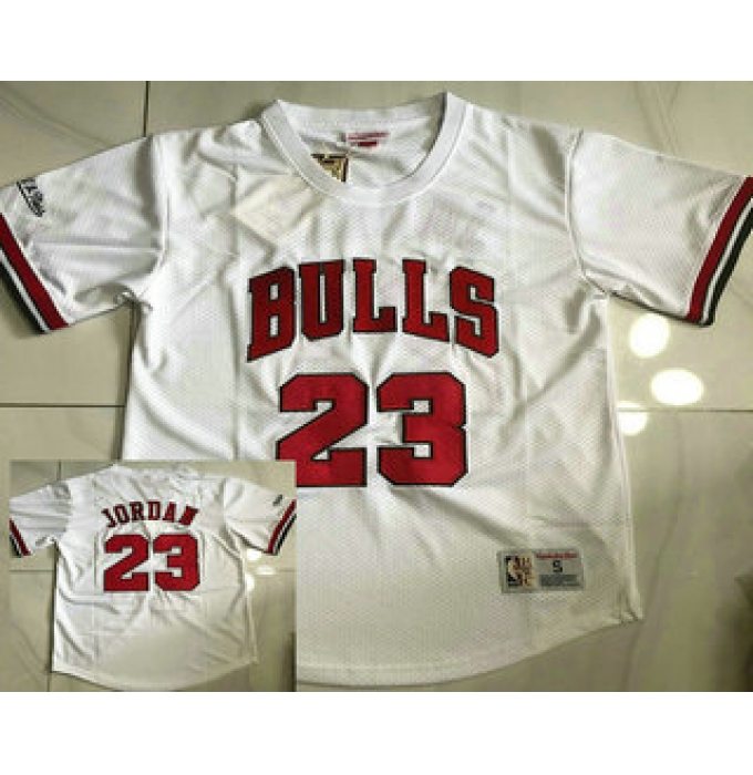 Men's Chicago Bulls #23 Michael Jordan White Short Sleeved AU Throwback Jersey