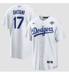 Men's Los Angeles Dodgers #17 Shohei Ohtani White 2025 World Series Home Cool Base Stitched Baseball Jersey