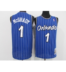 Men's Orlando Magic #1 Tracy Mcgrady Blue Mitchell & Ness Black Retired Player Jersey