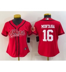 Youth San Francisco 49ers #16 Joe Montana Red With Patch Cool Base Stitched Baseball Jersey