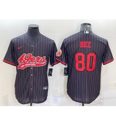 Men's San Francisco 49ers #80 Jerry Rice Black Pinstripe With Patch Cool Base Stitched Baseball Jersey