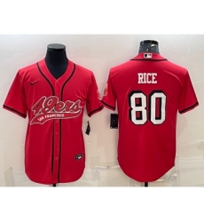 Men's San Francisco 49ers #80 Jerry Rice Red Color Rush With Patch Cool Base Stitched Baseball Jersey