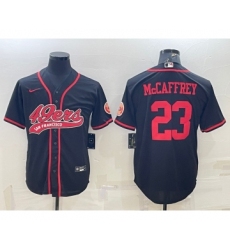 Men's San Francisco 49ers #23 Christian McCaffrey Black With Patch Cool Base Stitched Baseball Jersey