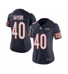 Women's Chicago Bears #40 Gale Sayers Navy Blue Team Color 100th Season Limited Football Jersey