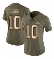 Women's Nike Cincinnati Bengals #10 Kevin Huber Limited Olive/Gold 2017 Salute to Service NFL Jersey