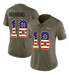 Women's Nike Denver Broncos #18 Peyton Manning Limited Olive/USA Flag 2017 Salute to Service NFL Jersey