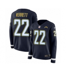 Women's Nike Los Angeles Chargers #22 Jason Verrett Limited Navy Blue Therma Long Sleeve NFL Jersey