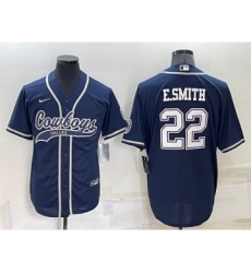 Men's Dallas Cowboys #22 Emmitt Smith Navy Blue Stitched Cool Base Nike Baseball Jersey