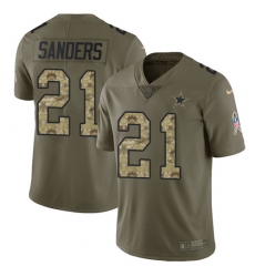 Youth Nike Dallas Cowboys #21 Deion Sanders Limited Olive/Camo 2017 Salute to Service NFL Jersey