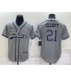 Men's Dallas Cowboys #21 Ezekiel Elliott Grey Stitched Cool Base Nike Baseball Jersey