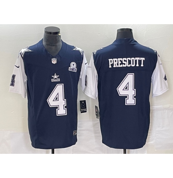 Men's Nike Dallas Cowboys #4 Dak Prescott Navy 2023 F.U.S.E. Vapor Limited Stitched Football Jerseys