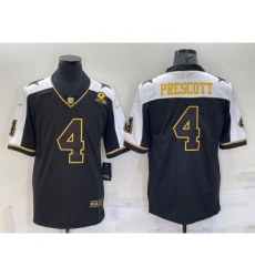 Men's Dallas Cowboys #4 Dak Prescott Black Gold Thanksgiving With Patch Stitched Jersey