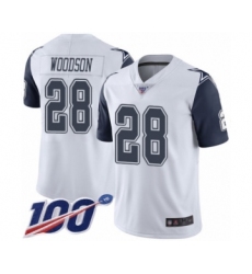 Men's Dallas Cowboys #28 Darren Woodson Limited White Rush Vapor Untouchable 100th Season Football Jersey