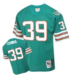 Mitchell and Ness Miami Dolphins #39 Larry Csonka Aqua Green Team Color Authentic Throwback NFL Jersey