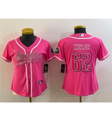 Women's Philadelphia Eagles #62 Jason Kelce Pink Cool Base Stitched Baseball Jersey