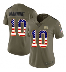 Women's Nike New York Giants #10 Eli Manning Limited Olive/USA Flag 2017 Salute to Service NFL Jersey